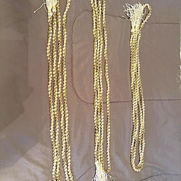 3 Vintage Ivory & Gold beaded 3 strand twisted tassel Christmas Garland - 8' ea - Picture 1 of 4